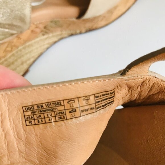 Ugg Elena Gold Leather Metallic Wedge Sandals Size 10 EU 41 - Picture 11 of 11